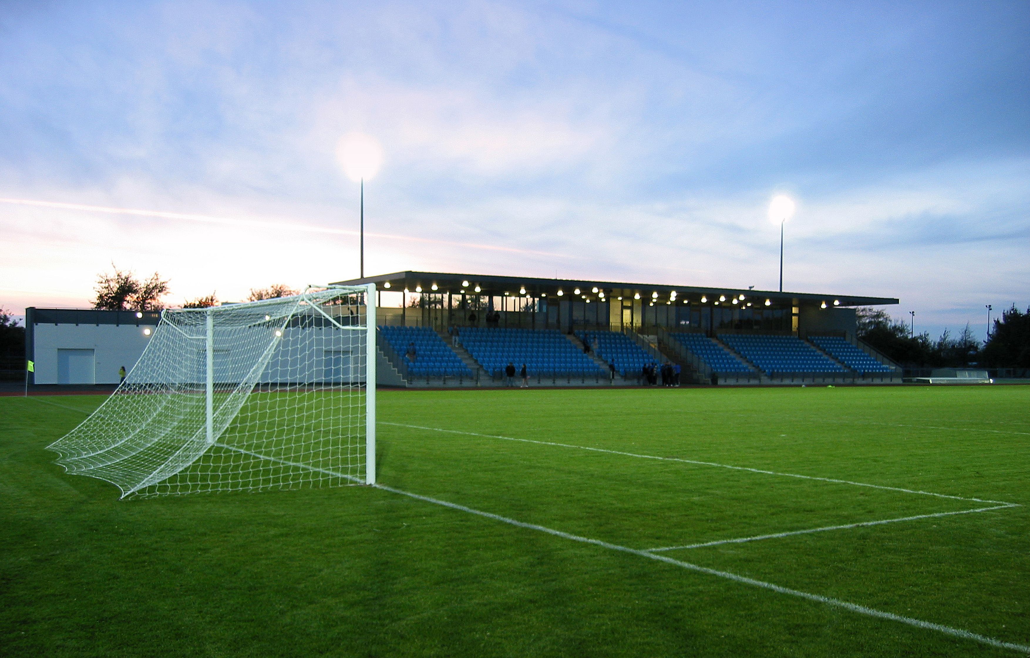 View of the main stand at Footes Lane from behind the goal.